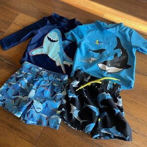 Shark Print Kids Swim Set - Blue and Black Swim Bundle 9 month toddler